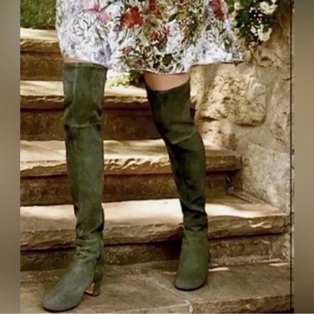 NWB Tory Burch Laila 45mm Olive Green Suede Over the Knee Boots In Size 8.5